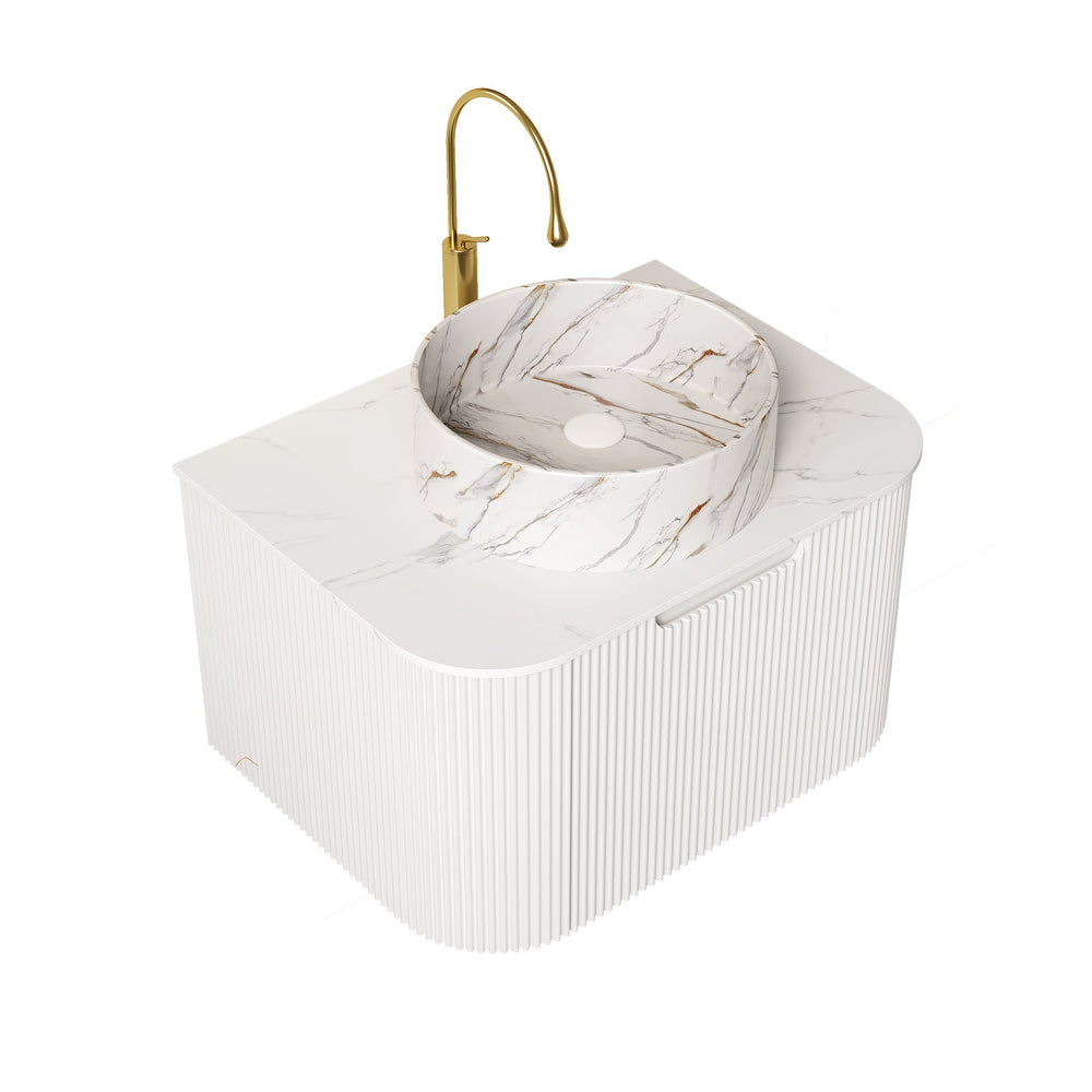 English Elm Dina 24" Wall-Mounted Bathroom Vanity With Curved Edges, Ceramic Basin & Soft-Close Drawer, White W2615S00450