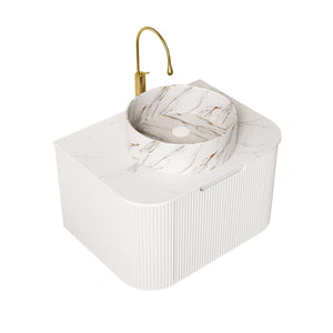 English Elm Dina 24" Wall-Mounted Bathroom Vanity With Curved Edges, Ceramic Basin & Soft-Close Drawer, White W2615S00450