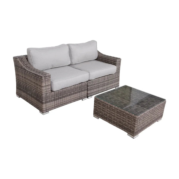English Elm Fully Assembled 2-Person Wicker Seating Set With Plush Cushions For Stylish Outdoor Relaxation B120S00032