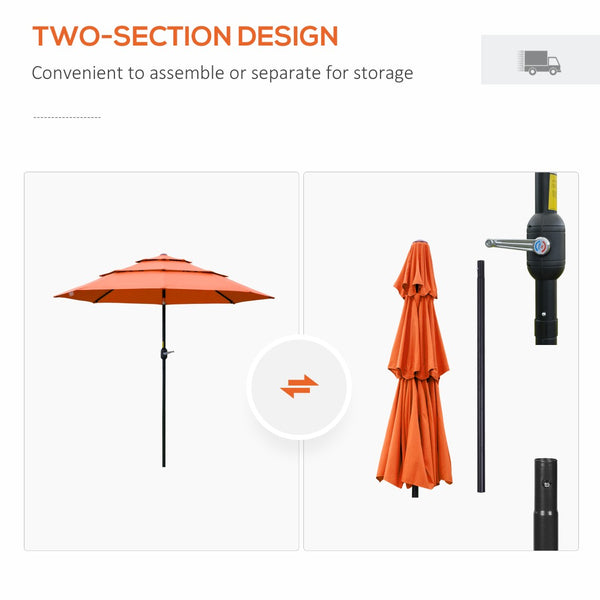 English Elm Outsunny 9Ft Orange Patio Umbrella With Crank, 3-Tier Venting For Deck & Lawn Shade, Easy Tilt W2225P174162-GIGA