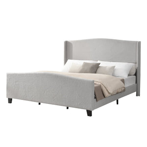 English Elm King Platform Bed Tall Upholstered Teddy Velvet Headboard Boutique Hotel Bedroom Style W1716P419749