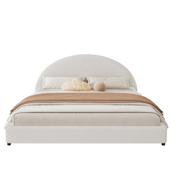 English Elm Christopher Knight Home® - King Size Bed Frame With Chic Boucle Upholstered Round Headboard For Modern Bedroom Elegance N757K327030W