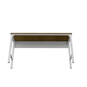 English Elm Fortress 72.4" Natural Wood & Steel Garage Table in White — Durable MDP Top, Metal Frame, Cabinet Ready B365P398232