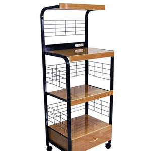 English Elm 59.5" Tall 4-Tier Microwave Kitchen Cart with Drawer, Wheels & Dual Outlets - Black/Natural Mobility and Storage B072115977