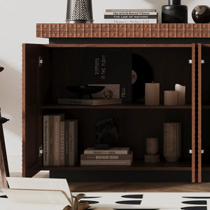 English Elm Sideboard Modern 4-Door Buffet Cabinet with Spacious Top and Enclosed Storage, Durable 66" Long Finish Antique brown W2263P353791