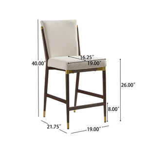 English Elm Modern Armless Counter Stools Set of 2 Upholstered Iron Frame with Gold Accents Brown+Beige N771P345828W