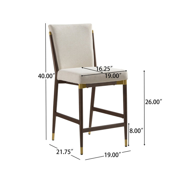 English Elm Modern Armless Counter Stools Set of 2 Upholstered Iron Frame with Gold Accents Brown+Beige N771P345828W