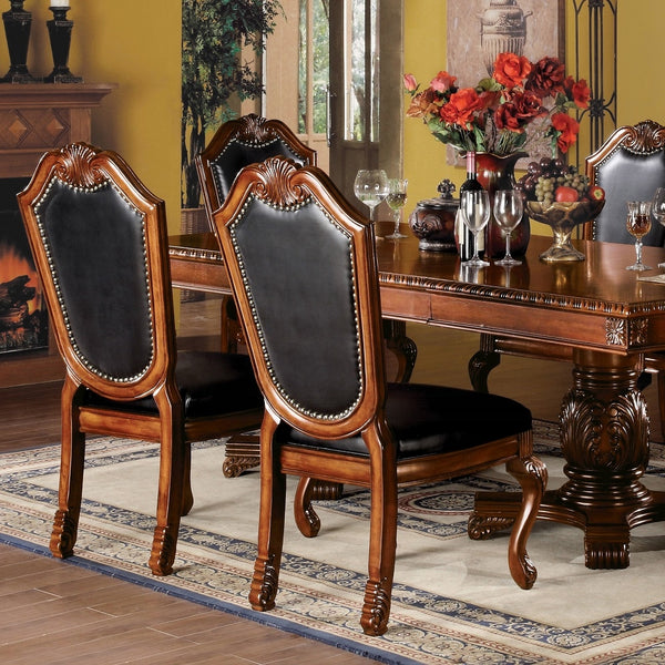 English Elm Black Black and Cherry Side Chair with Nailhead Trim Set of 2 — Armless Faux Leather Dining Chairs, Padded Comfort and Elegant Cherry Finish B062P215487