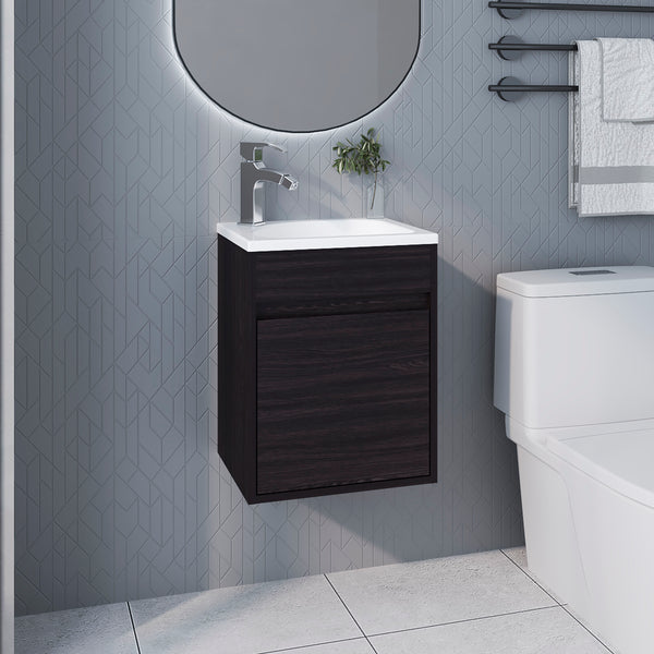 English Elm FM Floating Bathroom Vanity with Integrated Sink and Soft-Close Cabinet for Sleek Modern Storage Wenge 24 L x 21 W x 11 H B128P335850