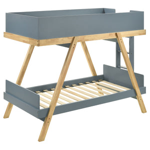 English Elm Hicks Van Courtland Blue Twin-Over-Twin Bunk Bed with Angular Frame, Ladder & Open Bottom for Sleepovers B062S01108