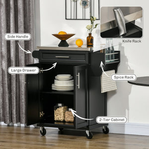 English Elm Rolling Kitchen Island Cart with Stainless Steel Top Spice Rack and Locking Wheels T3971P428088