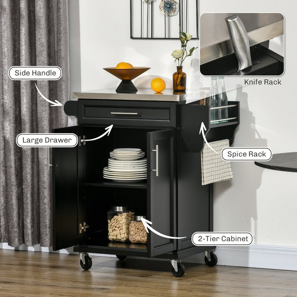 English Elm Rolling Kitchen Island Cart with Stainless Steel Top Spice Rack and Locking Wheels T3971P428088