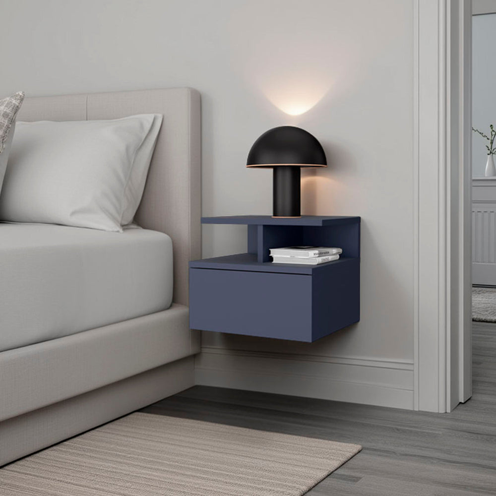English Elm Kronos Blue Floating Nightstand With Drawer & Shelf - Modern Space-Saving Design For Any Room B062P389902