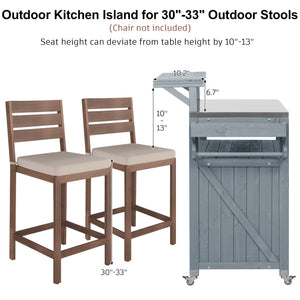 English Elm K&K 53.3" Outdoor Kitchen Island with 1.2" Stainless Top, Spacious Storage, Raised Shelf, Wheels Grey+Blue N707P250628G