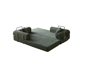 English Elm 78.8" Corduroy Modular Floor Sofa Convertible Sleeper Futon with Pillow Back Support Army Green W5617P455966