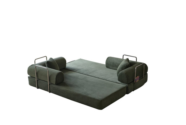 English Elm 78.8" Corduroy Modular Floor Sofa Convertible Sleeper Futon with Pillow Back Support Army Green W5617P455966