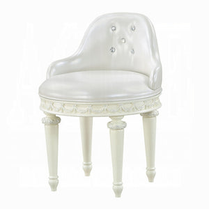 English Elm Ivory Tufted Swivel Vanity Seat Upholstered in Faux Leather with Turned Wood Legs B062P209153