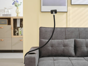 English Elm Futon 3-in-1 Convertible Pull-Out Sleeper Chair with USB-C & USB Port, Cup Holders, Dark Grey Tech Cloth W1829S00012