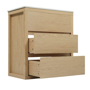 English Elm Christopher Knight Home® - 60" Double Sinks Bathroom Vanity Set with Two Ceramic Basins, Soft-Close Drawers, Sleek Handle-Free Design Natural Wood N817P280550N