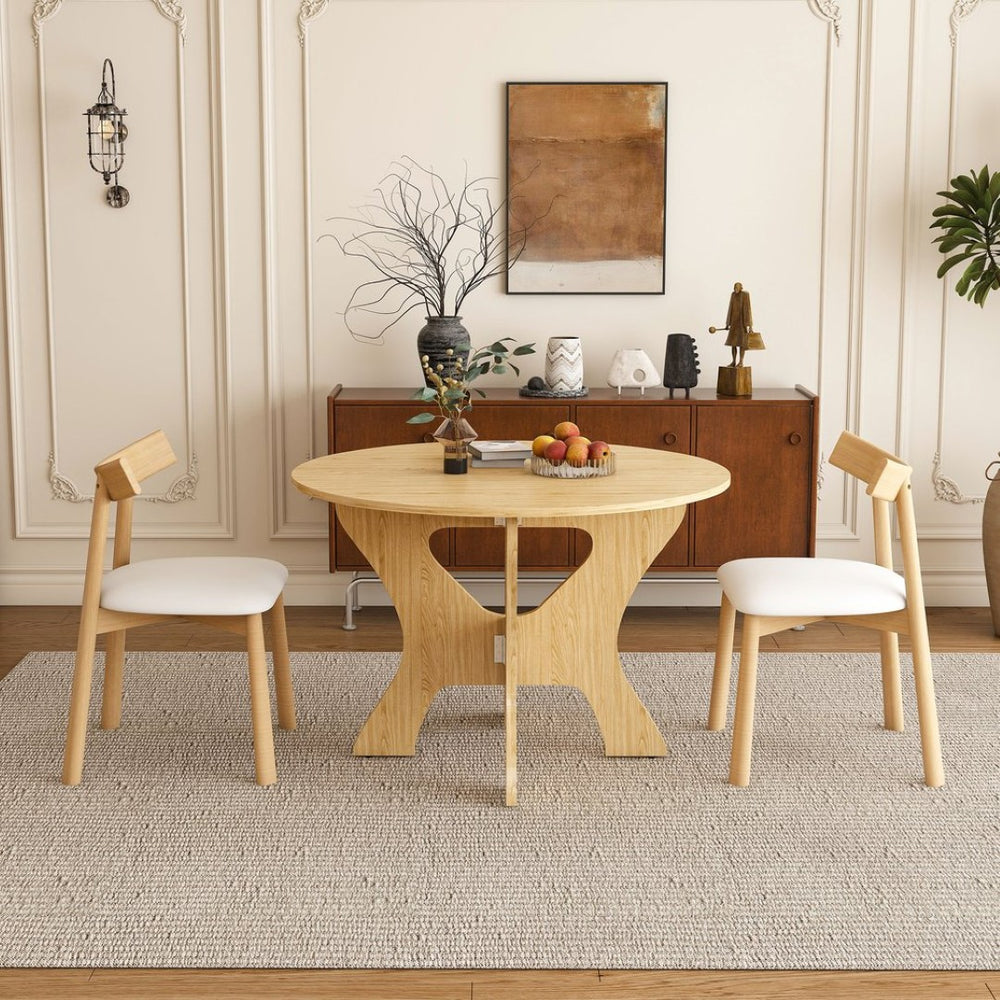 English Elm 43 Inch Foldable Mdf Dining Set with Pu Cushioned Solid Wood Chairs Space Saving Ancient Oak W2700S00115