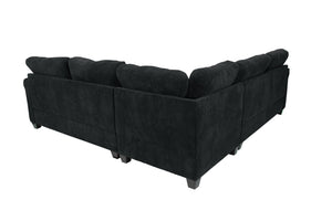 English Elm 4pc Corduroy Sectional Sofa Set with Ottoman Corner Wedge and Low-profile Modern Legs Black B011S02225