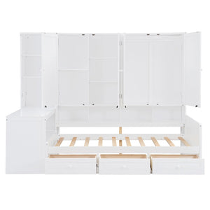 English Elm Twin Size Daybed With Storage Drawers, Desk & Shelves - Stylish Space-Saving Furniture In White N820S00054K-GIGA