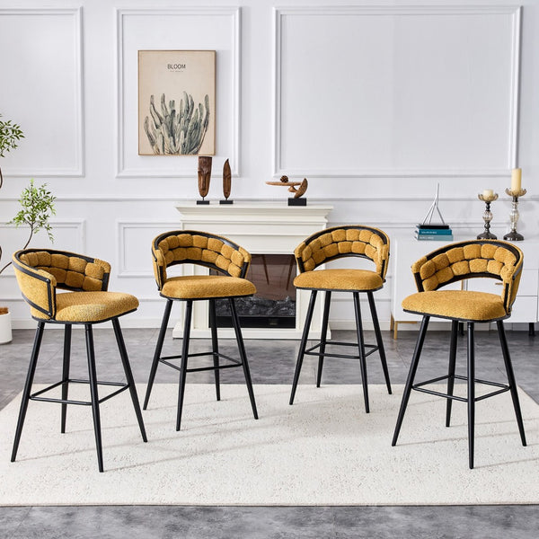 English Elm Set of 2 Chenille Upholstered Counter Stools with Iron Legs for Kitchen Islands Black,Yellow W3875P370852