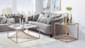 Homeroots 35" X 35" X 19" Brushed Copper And Clear Glass Coffee Table   319000