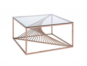 Homeroots 35" X 35" X 19" Brushed Copper And Clear Glass Coffee Table   319000
