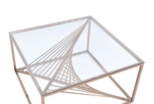 Homeroots 35" X 35" X 19" Brushed Copper And Clear Glass Coffee Table   319000