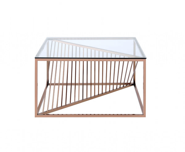 Homeroots 35" X 35" X 19" Brushed Copper And Clear Glass Coffee Table   319000