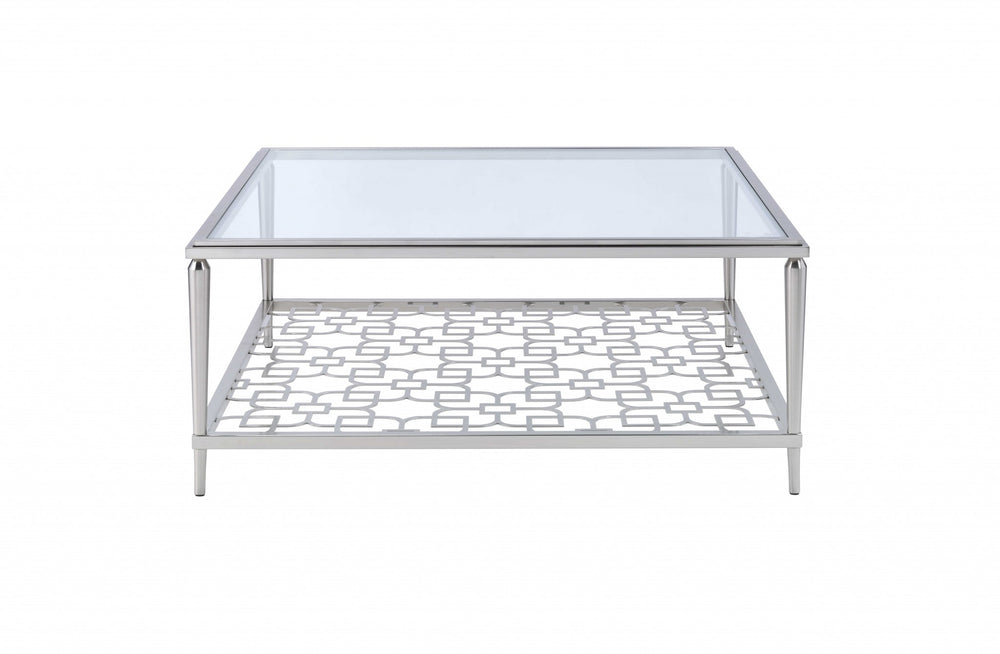 Homeroots 40" X 40" X 18" Nickel  Clear Glass Coffee Table   319003