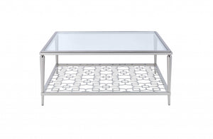 Homeroots 40" X 40" X 18" Nickel  Clear Glass Coffee Table   319003