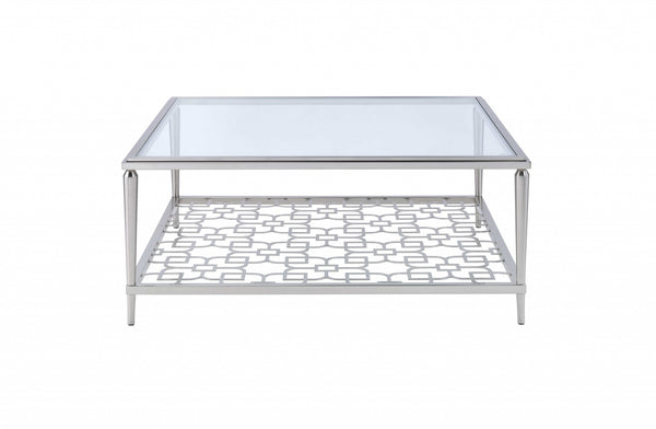 Homeroots 40" X 40" X 18" Nickel  Clear Glass Coffee Table   319003