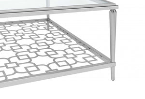 Homeroots 40" X 40" X 18" Nickel  Clear Glass Coffee Table   319003