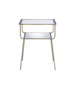 Homeroots 25" Antique Brass And Clear Glass End Table With Shelf   319006