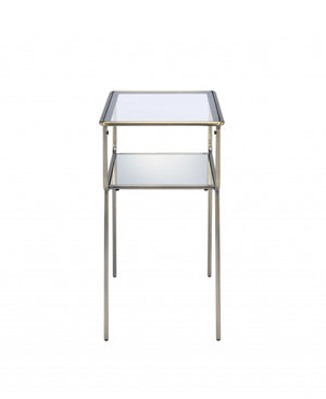 Homeroots 25" Antique Brass And Clear Glass End Table With Shelf   319006