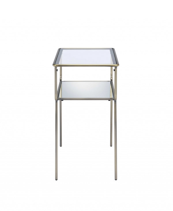 Homeroots 25" Antique Brass And Clear Glass End Table With Shelf   319006