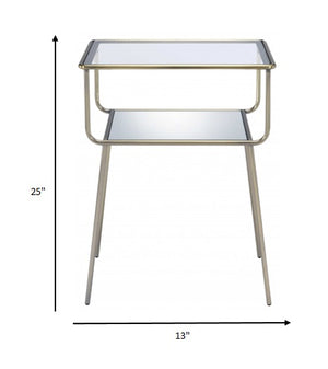 Homeroots 25" Antique Brass And Clear Glass End Table With Shelf   319006