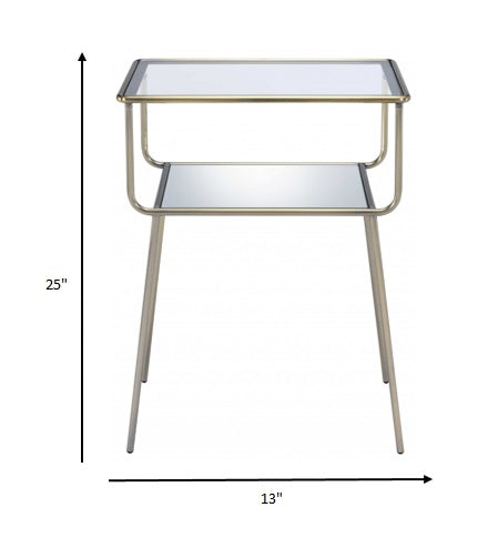 Homeroots 25" Antique Brass And Clear Glass End Table With Shelf   319006