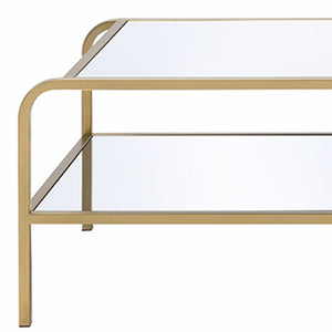 HomeRoots 52" Glamorous Clear Glass Coffee Table with Gold Iron Base & Stylish Storage Shelf for Modern Living 319007