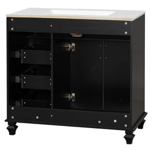 English Elm 36" Modern Bathroom Vanity with Ceramic Sink, Gold Handles, Flip-Out Drawer & Soft-Close Doors Black N725P283623B