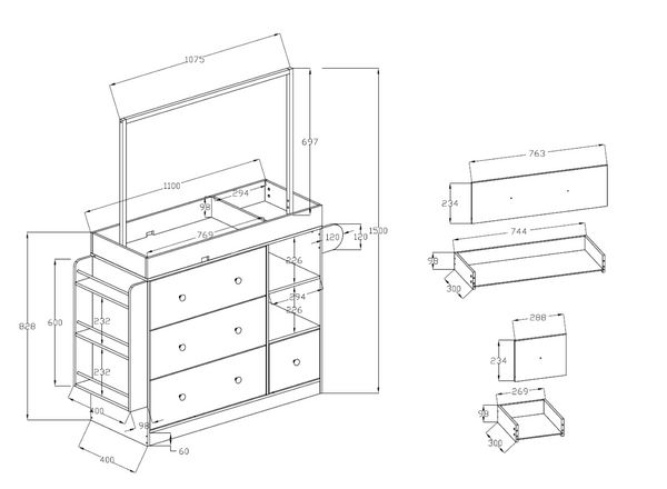 English Elm Modern Nursery Changing Table Dresser with Deep Drawers and Built-in Drying Rack W3393P414579