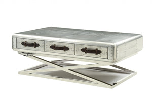 Homeroots 51" Silver Aluminum Coffee Table With Three Drawers   319024