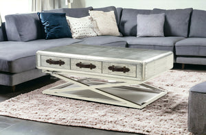 Homeroots 51" Silver Aluminum Coffee Table With Three Drawers   319024