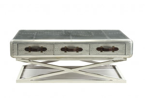 Homeroots 51" Silver Aluminum Coffee Table With Three Drawers   319024