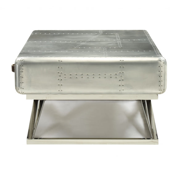 Homeroots 51" Silver Aluminum Coffee Table With Three Drawers   319024