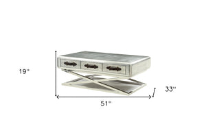 Homeroots 51" Silver Aluminum Coffee Table With Three Drawers   319024