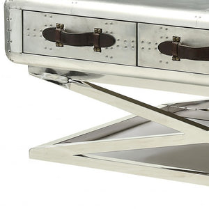 Homeroots 51" Silver Aluminum Coffee Table With Three Drawers   319024