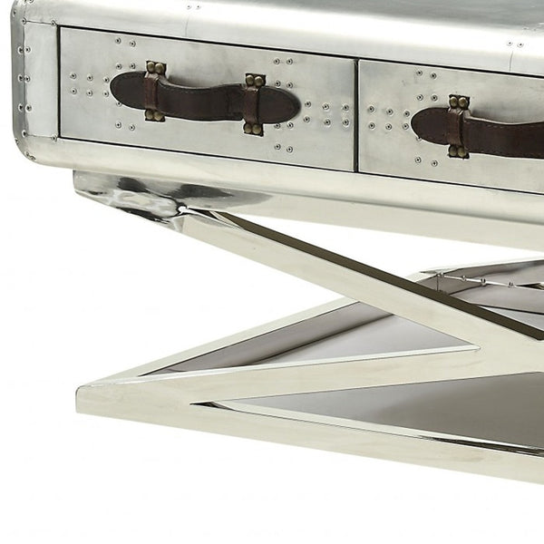 Homeroots 51" Silver Aluminum Coffee Table With Three Drawers   319024
